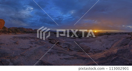 Panoramic picture of Damaraland in Namibia during sunset 113002901