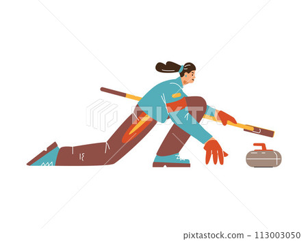 Vector sport design for curling with player in action. Vector sport design for curling with player in action. 113003050