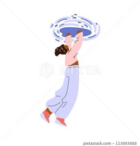 A woman enters a teleport loop in a vector illustration. A woman enters a teleport loop in a vector illustration. 113003088