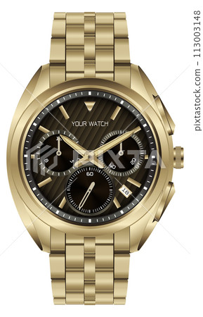 Realistic clock watch golden luxury for men on white background vector Realistic clock watch golden luxury for men on white background vector 113003148