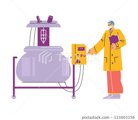 Vector scene of a cosmetic laboratory with production equipment. Vector scene of a cosmetic laboratory with production equipment. 113003156