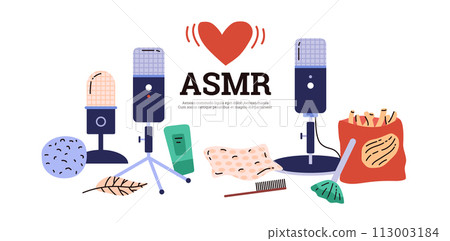 Vector illustration on a white background on the professional ASMR equipment. 113003184