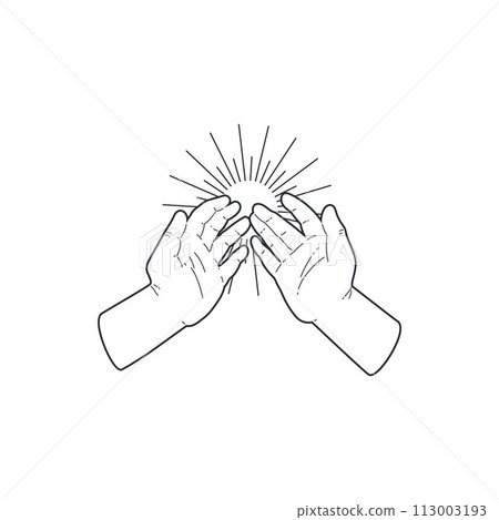 Folded prayer hands with sun vector black sketch symbol, prayer to God, Allah, Islamic dua Muslim religion sign gesture Folded prayer hands with sun vector black sketch symbol, prayer to God, Allah, Islamic dua Muslim religion sign gesture 113003193