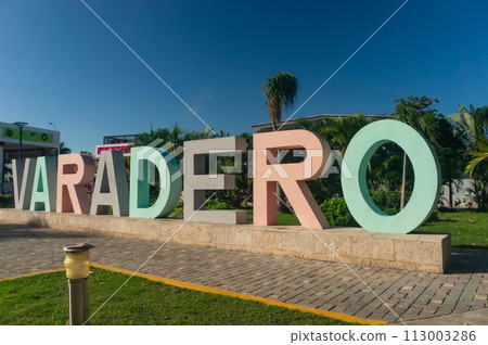 The Varadero symbol, an inscription made of large multicolored letters in the tourist area of Cuba. The Varadero symbol, an inscription made of large multicolored letters in the tourist area of Cuba. 113003286