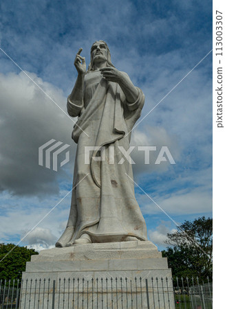 The Havana Christ. A large statue of Jesus Christ in Havana, Cuba, located on a hill overlooking the bay of Havana The Havana Christ. A large statue of Jesus Christ in Havana, Cuba, located on a hill overlooking the bay of Havana 113003307