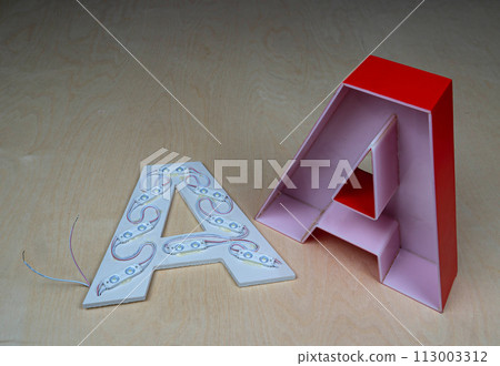 The internal structure of the light letter, a part of an advertising sign. Separate parts. The internal structure of the light letter, a part of an advertising sign. Separate parts. 113003312