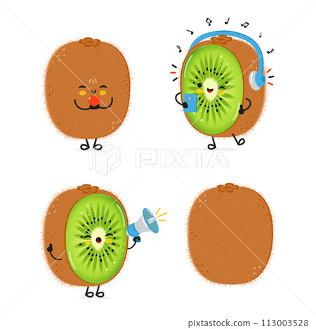 Funny Kiwi fruit characters bundle set. Vector hand drawn doodle style cartoon character illustration icon design. Cute Kiwi fruit mascot character collection Funny Kiwi fruit characters bundle set. Vector hand drawn doodle style cartoon character illustration icon design. Cute Kiwi fruit mascot character collection 113003528