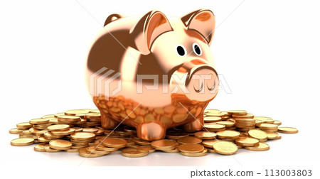 Golden piggy bank, saving money - AI generated image 113003803