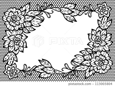 Lace background with flowers. Embroidery handmade decoration. 113003804