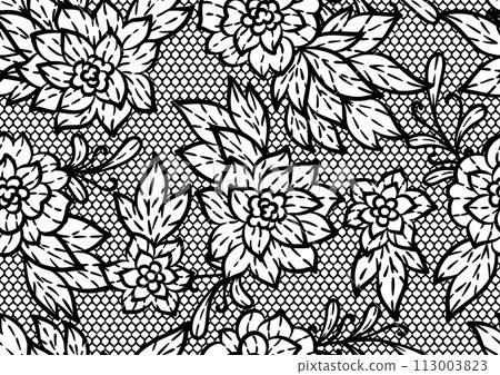 Lace pattern with flowers. Embroidery handmade decoration. Lace pattern with flowers. Embroidery handmade decoration. 113003823