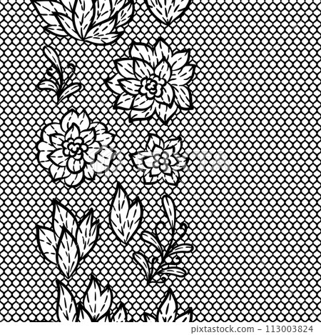Lace pattern with flowers. Embroidery handmade decoration. Lace pattern with flowers. Embroidery handmade decoration. 113003824