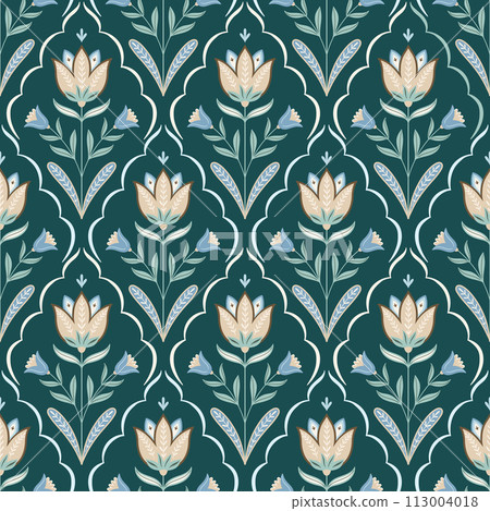 Vector seamless damask floral pattern for fabric or wallpaper. 113004018