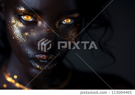 一個有著金色眼睛的黑人女人的臉 一個有著金色眼睛的黑人女人的臉 113004465