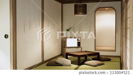 TV on canbinet low table in room Japanese style with lamp. TV on canbinet low table in room Japanese style with lamp. 113004521