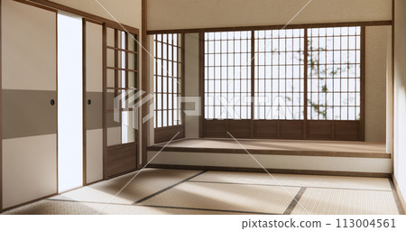 Nihon room design interior with door paper and tatami mat floor room japanese style. Nihon room design interior with door paper and tatami mat floor room japanese style. 113004561