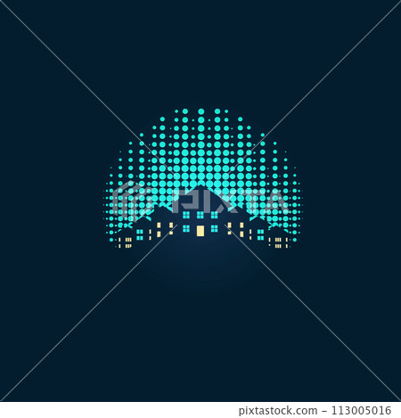 Real estate logo design template. Abstract city icon with dots. Vector illustration. 113005016