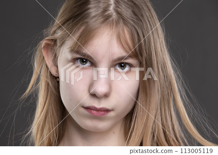 Close-up of a teenage girl's face. Close-up of a teenage girl's face. 113005119