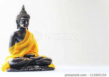 Happy buddha purnima. Buddhist figure on a white background with copy space. national day of birth of buddha. Ai generative 113005150