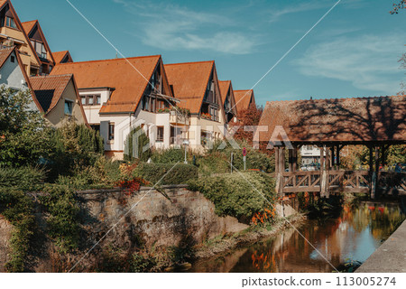 Old national German town house in Bietigheim-Bissingen, Baden-Wuerttemberg, Germany, Europe. Old Town is full of colorful and well preserved buildings. Old national German town house in Bietigheim-Bissingen, Baden-Wuerttemberg, Germany, Europe. Old Town is full of colorful and well preserved buildings. 113005274