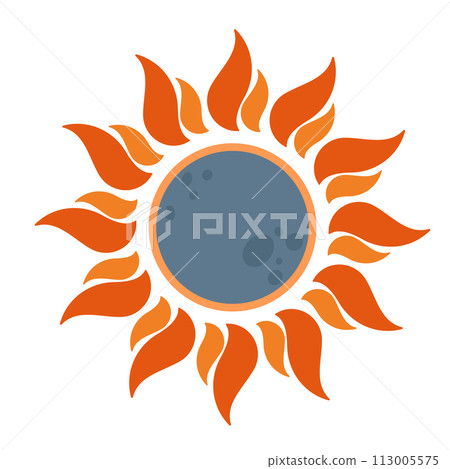 Sun and moon. Solar eclipse elements. Flat vector trendy illustration isolated on white background. Sun and moon. Solar eclipse elements. Flat vector trendy illustration isolated on white background. 113005575