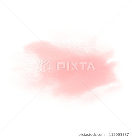 The paint stain is blurry with soft edges. Watercolor illustration hand drawn with pastel colors coral, peach. Element isolated from background. 113005587