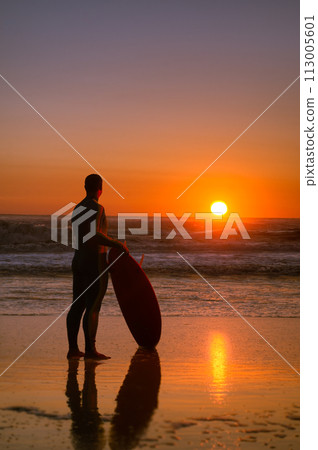 Surfer watching the waves 113005601