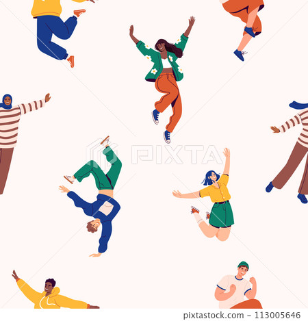 Seamless pattern with jumping people 113005646