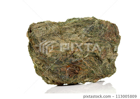 Macro stone mineral Diopside Calcite Magnetite on a white background 113005809