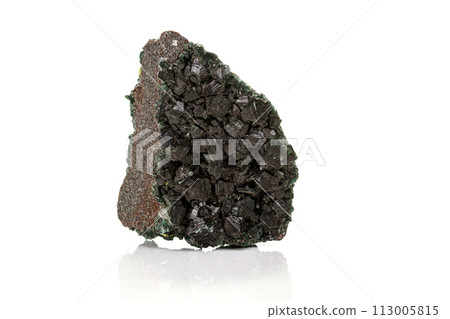 Macro stone Stannite mineral on white background Macro stone Stannite mineral on white background 113005815