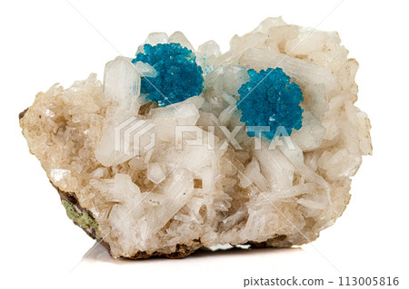 Macro stone mineral Cavansite on white background Macro stone mineral Cavansite on white background 113005816