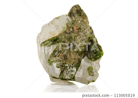 Macro stone mineral Datolite on a white background 113005819
