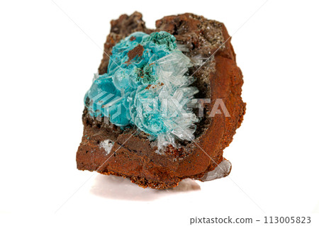 Macro stone Hemimorphite mineral on white background Macro stone Hemimorphite mineral on white background 113005823