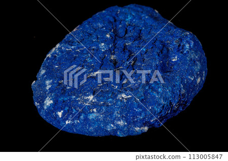Macro mineral stone Azurite in siltstone against black background 113005847