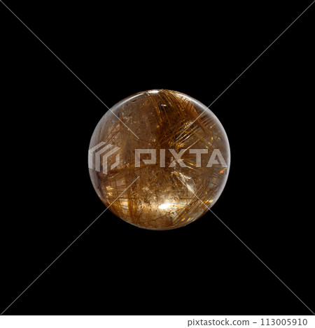 Ball of quartz with rutile on a black background Ball of quartz with rutile on a black background 113005910