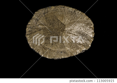 Macro mineral stone Pyrite on a black background Macro mineral stone Pyrite on a black background 113005915
