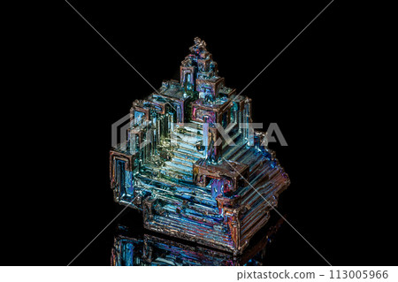Macro of the stone bismuth mineral on a black background 113005966