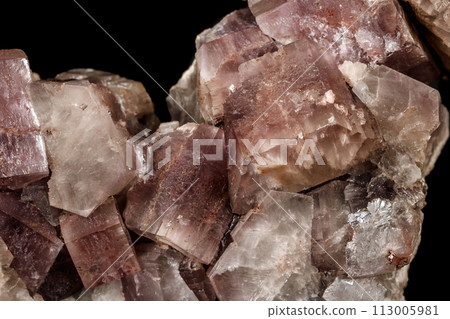Macro stone Aragonite mineral on a black background 113005981