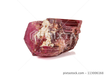 Macro red tourmaline mineral stone on white background Macro red tourmaline mineral stone on white background 113006168