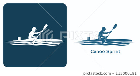 Emblem of athlete in a sports canoe during race. Emblem of athlete in a sports canoe during race. 113006181