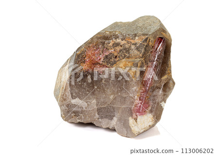 Macro tourmaline mineral stone on white background Macro tourmaline mineral stone on white background 113006202
