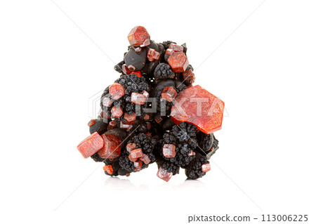 Macro mineral stone Vanadinite on a white background Macro mineral stone Vanadinite on a white background 113006225