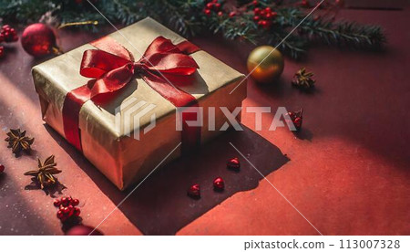 Gift box in a red package a re background 113007328