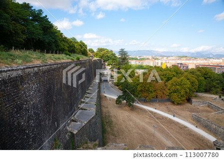 Pamplona aerial view. Old fortified walls. Spain 113007780