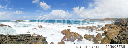 Verdicio beach view. Asturias coastline panorama, Spain Verdicio beach view. Asturias coastline panorama, Spain 113007786