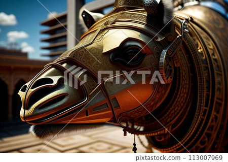 Cute camel made out of metal generated by AI. Robot camel. 113007969
