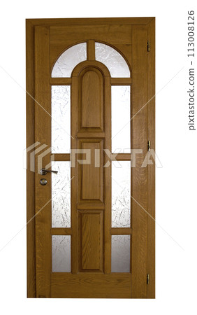 Isolated new brown house wooden door Isolated new brown house wooden door 113008126