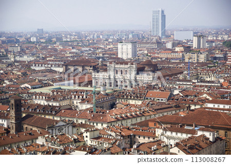 TURIN, ITALY - 15 SEP 2019: Panoramic view of the Turin skyline from the top of the Mole Antonelliana TURIN, ITALY - 15 SEP 2019: Panoramic view of the Turin skyline from the top of the Mole Antonelliana 113008267