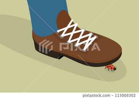 3D Isometric Flat Vector Illustration of Step on a Ladybug, A bug under a Shoe 3D Isometric Flat Vector Illustration of Step on a Ladybug, A bug under a Shoe 113008302