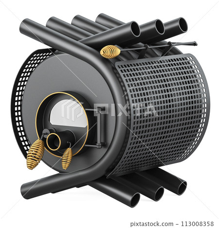 Potbelly stove, wood burner stove, 3D rendering Potbelly stove, wood burner stove, 3D rendering 113008358