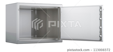 Opened empty safe with combination lock, 3D rendering 113008372